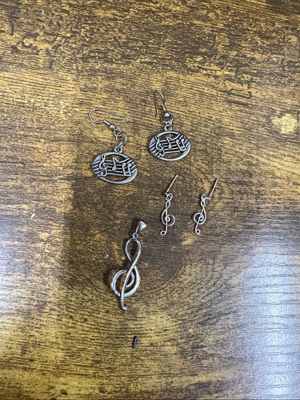Music Note Silver Pendant and Earring Set